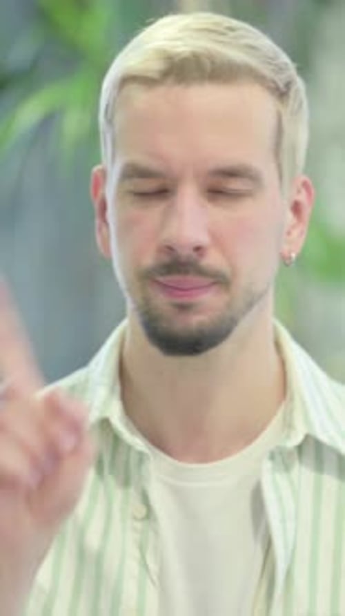 Man Close-Up with an Idea, Saying No