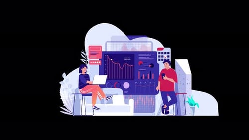 Deux personnes analysent les données dans un environnement de bureau moderne