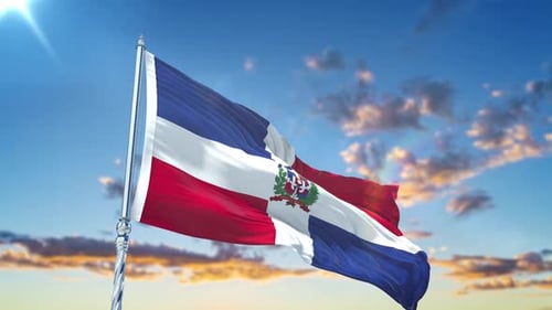 Dominican Republic Flag Waving Realistic With Sky