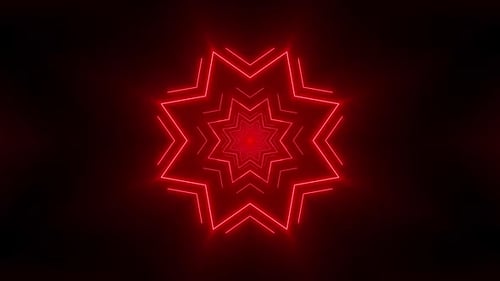 Vibrant red geometric lights create a dynamic, modern background