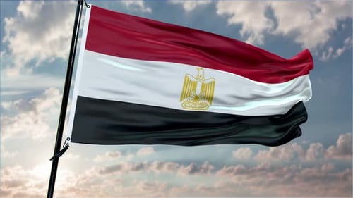 Waving Egyptian Flag Against a Cloudy Sky