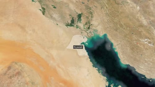 Modern Satellite World Map Zoom to Kuwait