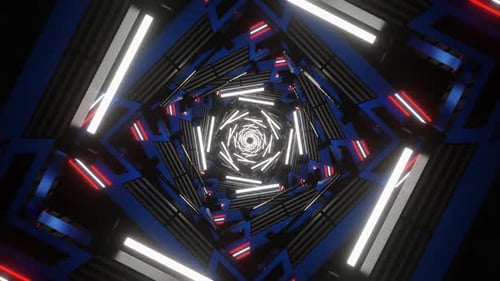 White And Blue And Red Sci Fi Neon Glow Square Spiral Background Vj Loop In HD