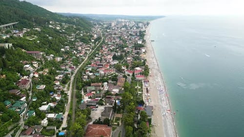 Aerial View of a Beautiful Seascape Overlooking the Black Sea Beach Coast in Abkhazia in the City of