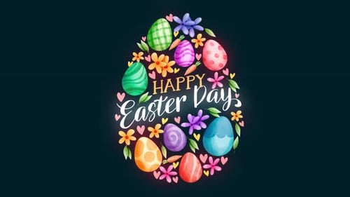 Happy Easter Day Watercolor Egg and Floral Greeting Animation