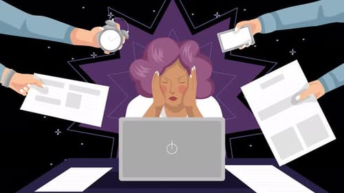 Frau gestresst von zu viel Arbeit, müde von der Arbeit, Angst, arbeitsbedingter Stress 4k auf Alpha