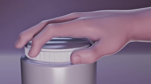 Anatomical animation showing human hand bones gripping a plastic bottle