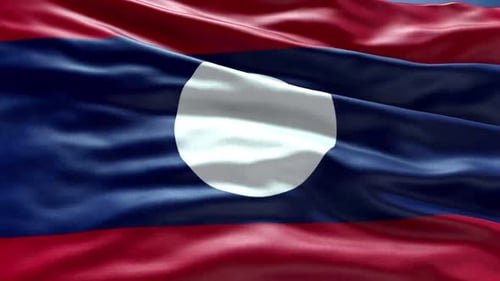 Laos National Flag Waving in Realistic Fabric Loop