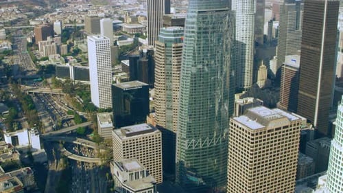 Los Angeles, California CIRCA - 2018. Aerial View of Downtown LA Traffic