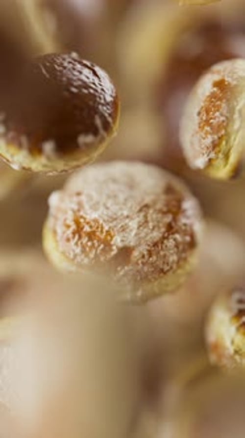 Animation of a group of donuts. Defocus. Close-up.