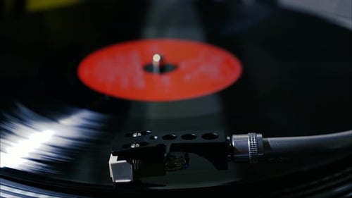 Record Spinning on a Turntable, Close Up View
