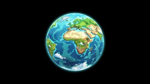 Animated Stylized Earth Globe Rotation Loop