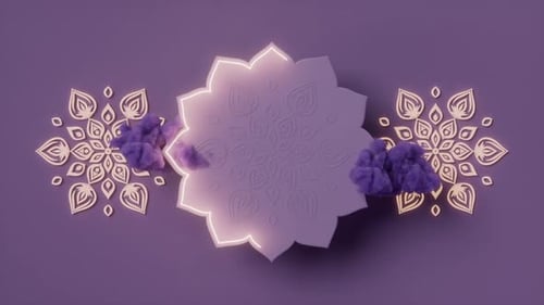 Happy Diwali, Festival of Lights. Purple Glowing Neon Moving Indian Rangoli or Mandala.