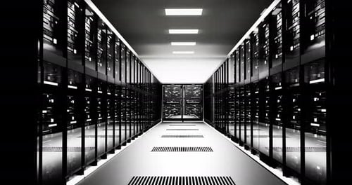 Dark Server Room Data Center Storage With Lights 3D Rendering In The Office