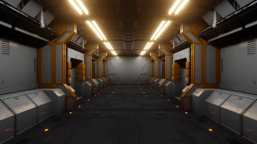 Flying into Sci-Fi Spaceship Hallway