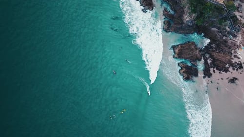 Top Down Waves Rolling Onto Byron Bay Beach