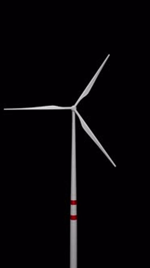 A rotating wind turbine. Transparent background, alpha channel. Renewable energy.