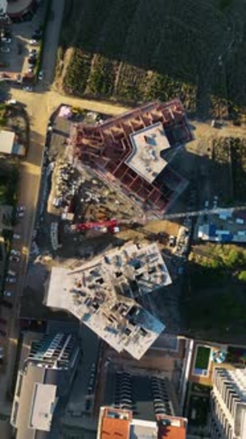 Vertical Video Aerial View Construction Site Work on Site
