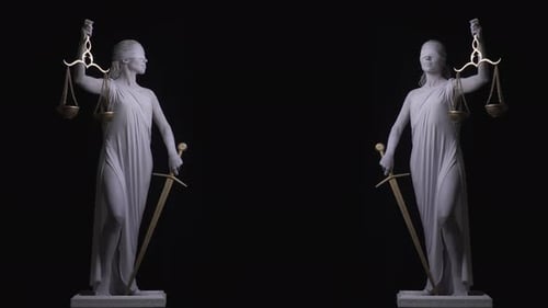 Statues of Lady Justice with Scales and Sword