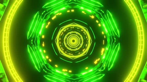 Green visual images with musical rhythms VJ loop 3D render. Visualization for disco, nightclub