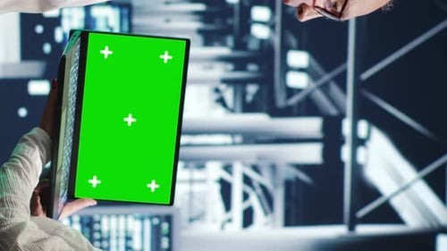 Laptop Green Screen Held in Office Setting