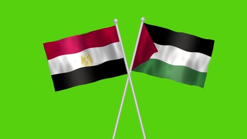 Egypt and Palestine Flags Waving on Green Screen