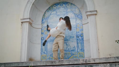 Enamoured Sweethearts Embracing Ceramic Tile Place