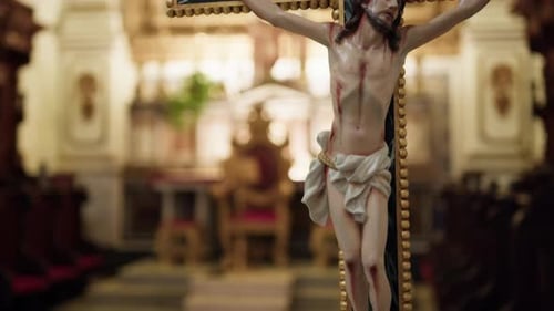 Jesus Christ Statue in Ornate, Empty Church