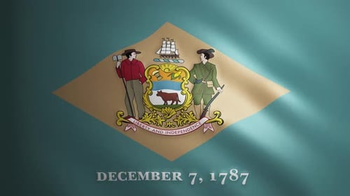 Flagge von Delaware mit Stoffstruktur, die sich im Wind bewegt. Reibungslose Bewegung der wehenden Flagge