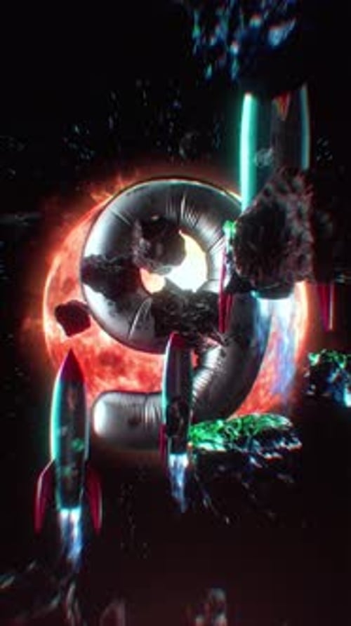 Countdown Nummer 9 im Retro-Raketenformat im Weltraum