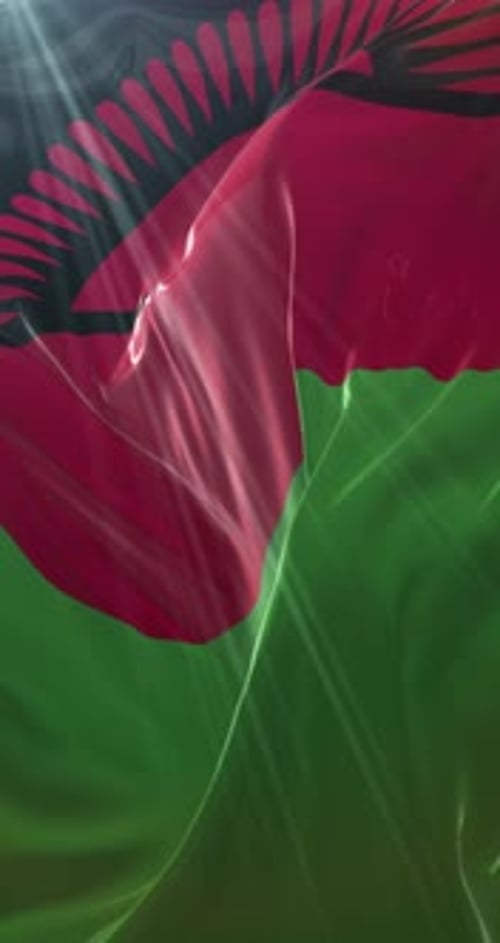 Malawi Flag Waving in Wind Vertical Loopable Background