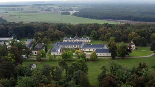 The beautiful Castle Bon Repos, wedding destination location near Prague, Czech Republic, aerial pan