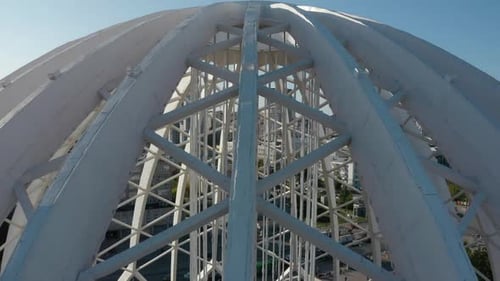 Beautiful architecture of metal dome with beams