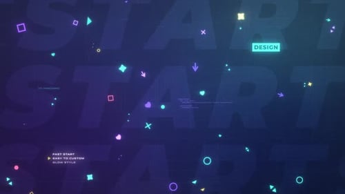 Digital Neon Glitch Intro with Geometric Shapes