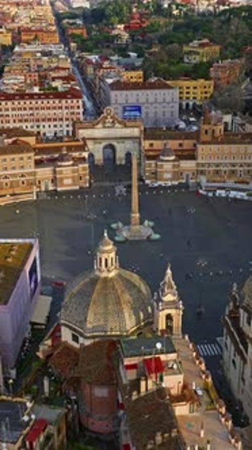 Aerial View of Piazza Del Popolo in Roma Italy Famous European Touristic Destination