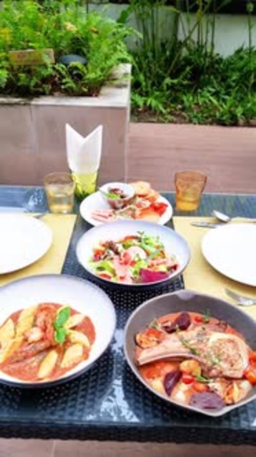 Outdoor Dining Table Set With Fresh Food