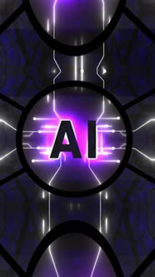 Glowing AI Text with Futuristic Circuit Patterns Loop