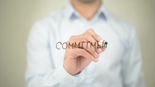 Commitment, Man Writing on Transparent Screen