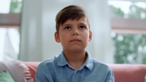 Concentrated Boy Plays Video Game at Home