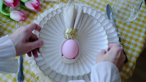 Woman Preparing Table for Easter