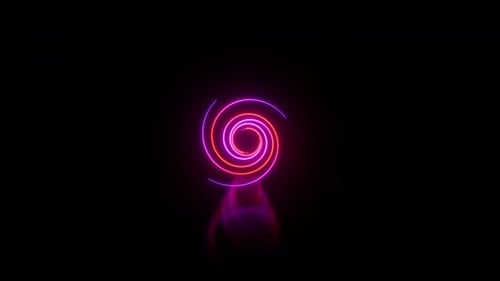 Glowing Neon Spiral Light Trail with Reflection on Dark Background