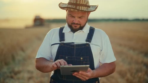 Farmer Using Tablet in Golden Wheat Field