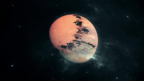 3D Rotating Red Planet in Cosmic Space
