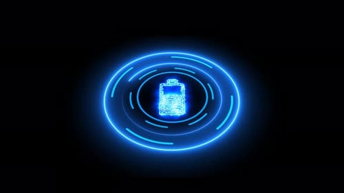 Blue Neon Battery Charging Icon Animation