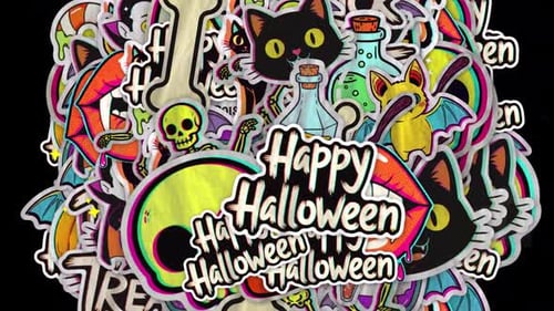 Happy Halloween Cartoon Stickers Animated Background