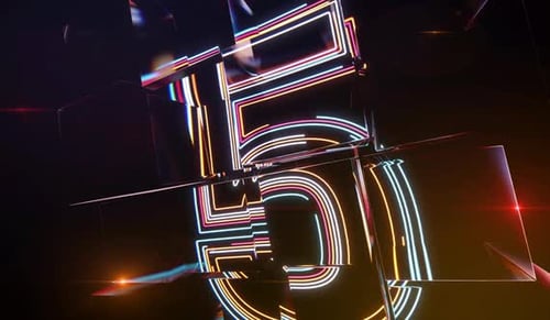 Neon Glowing Countdown Number Five with Abstract Cubes