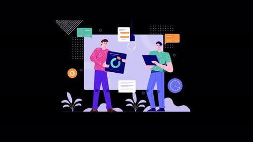 Business Team Collaboration with Data Analytics Flat Design Animation