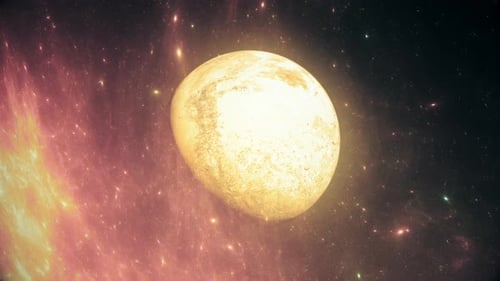 Rotating Planet in Shimmering Cosmic Nebula Space Background