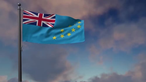 Tuvalu Flag Waving in Realistic Sky