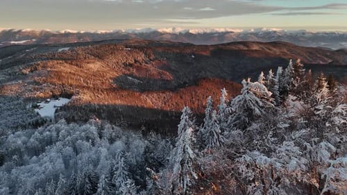Aerial view of snow covered mountains, Slovakia.